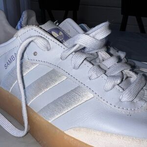 Adidas Samba Light Blue with Metallic Stripes